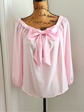 Riley & Rae Light Pink Off-Shoulder Bow Blouse